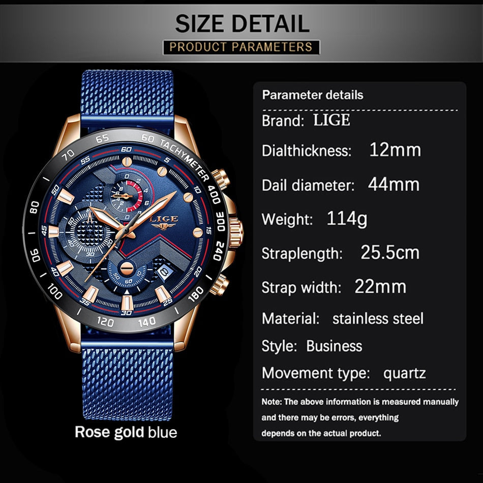 Black/Silver LIGE Fashion Mens Watch