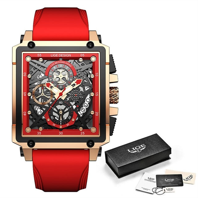 Silicone Red LIGE Men's Watch