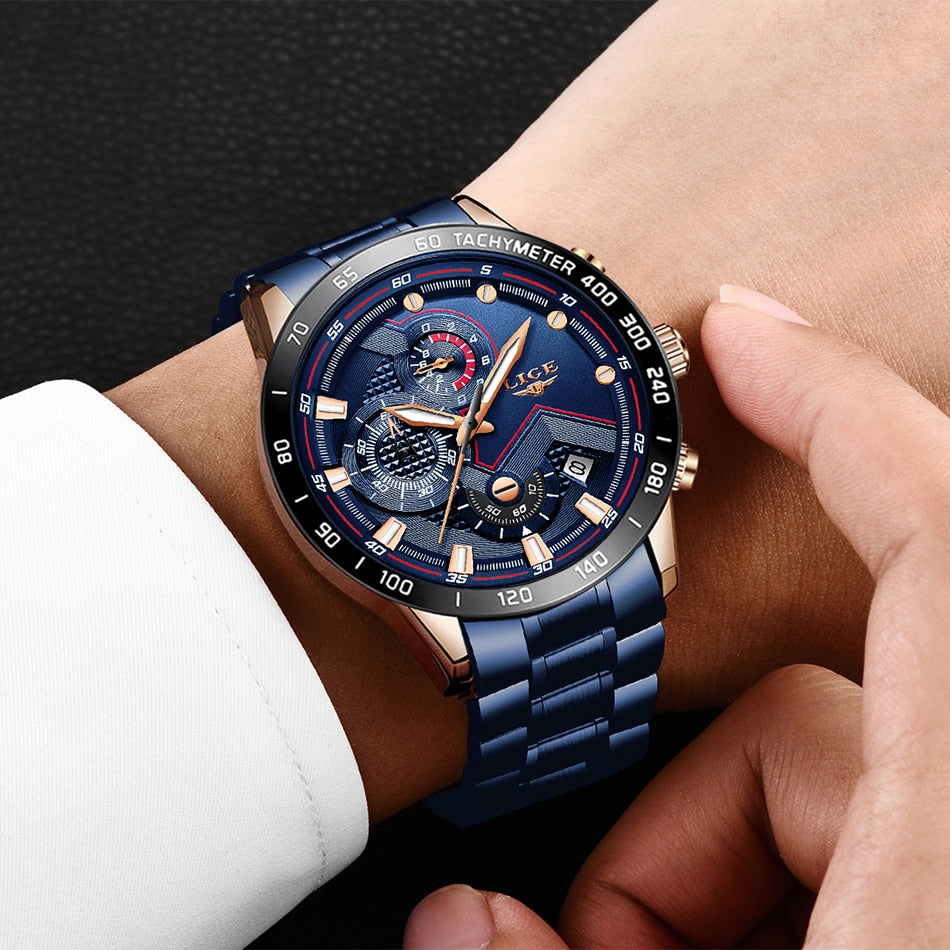 Black/Blue LIGE Men's Watch