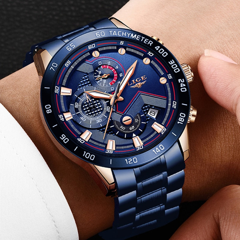 All Blue LIGE Fashion Men's Watch