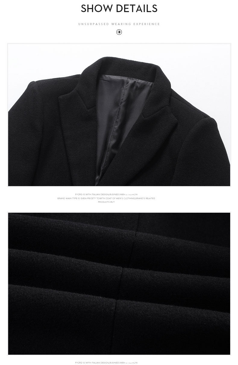 Black Thick Men's Casual Business Woolen Coat