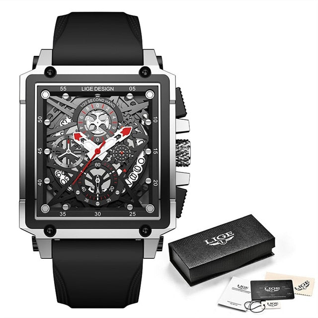 Silicone Silver/Black LIGE Men's Watch