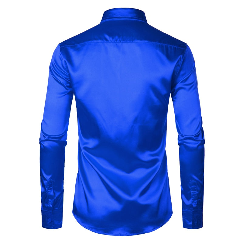 Royal Blue Silk Satin Shirt Long Sleeve