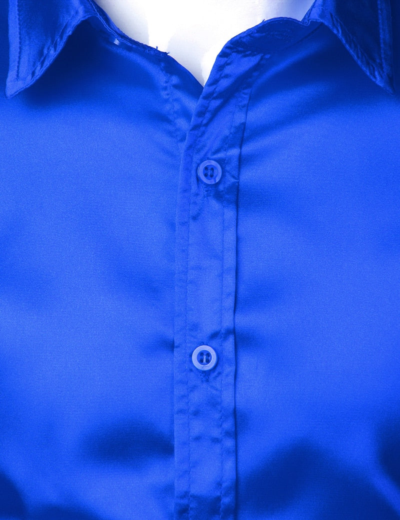 Royal Blue Silk Satin Shirt Long Sleeve