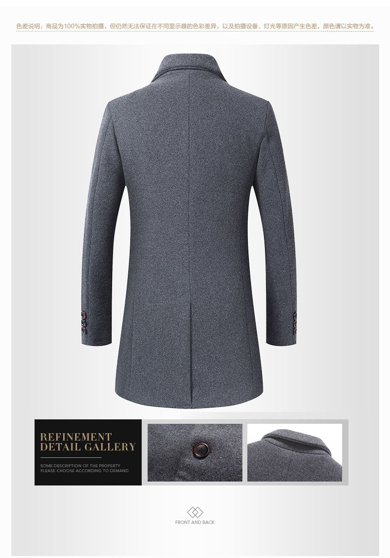 Gray Thick Men's Casual Business Woolen Coat