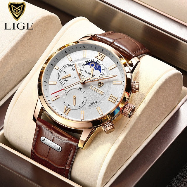 Rose Gold/White LIGE Men's Watches