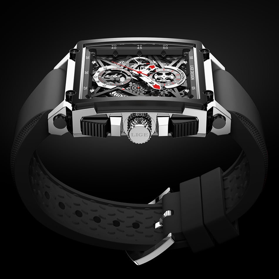 Silicone Silver/Black LIGE Men's Watch