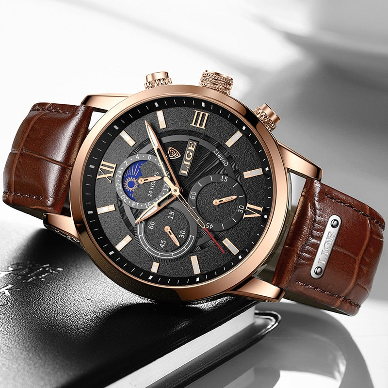 Rose Gold/Black Lige Men's Watches