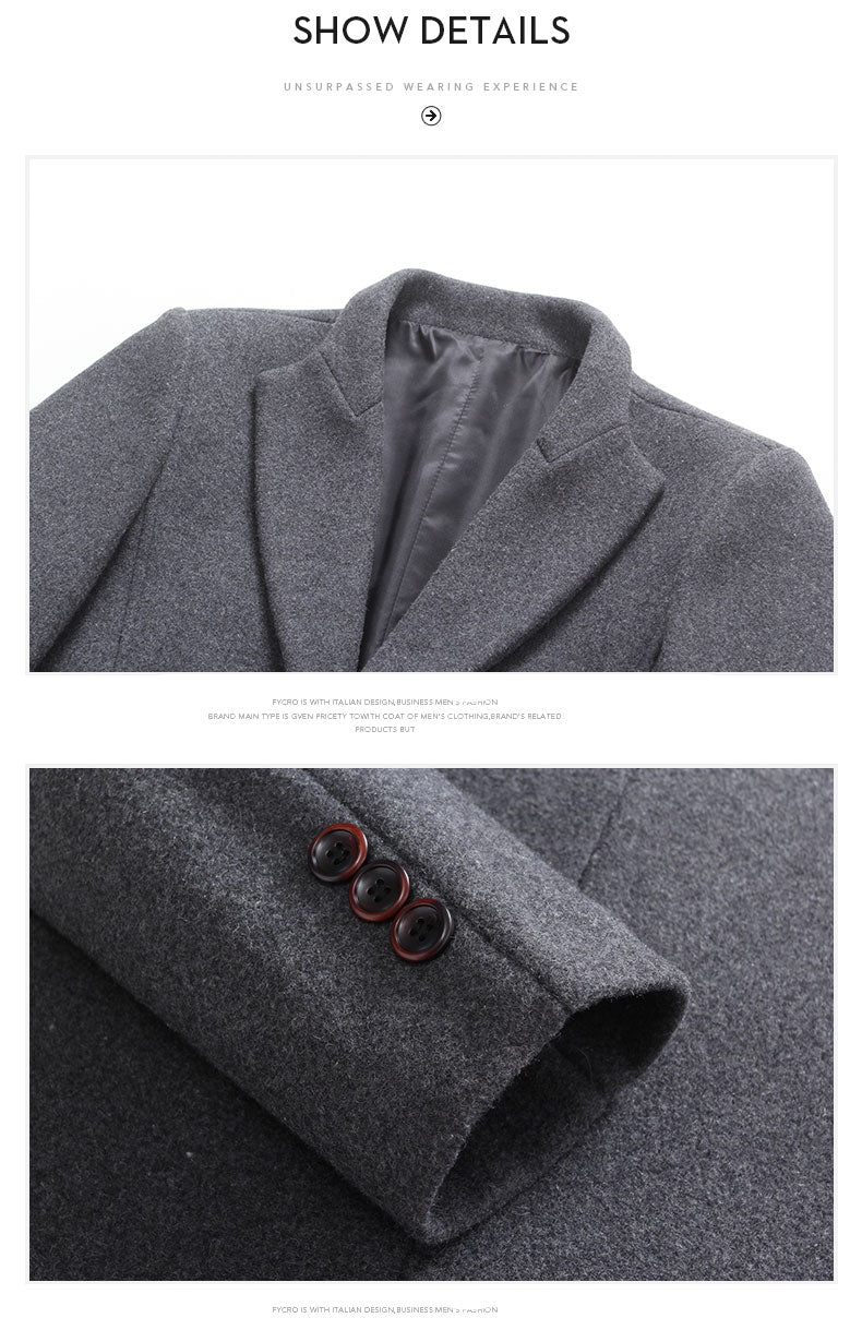 Gray Standard Men's Casual Business Woolen Coat