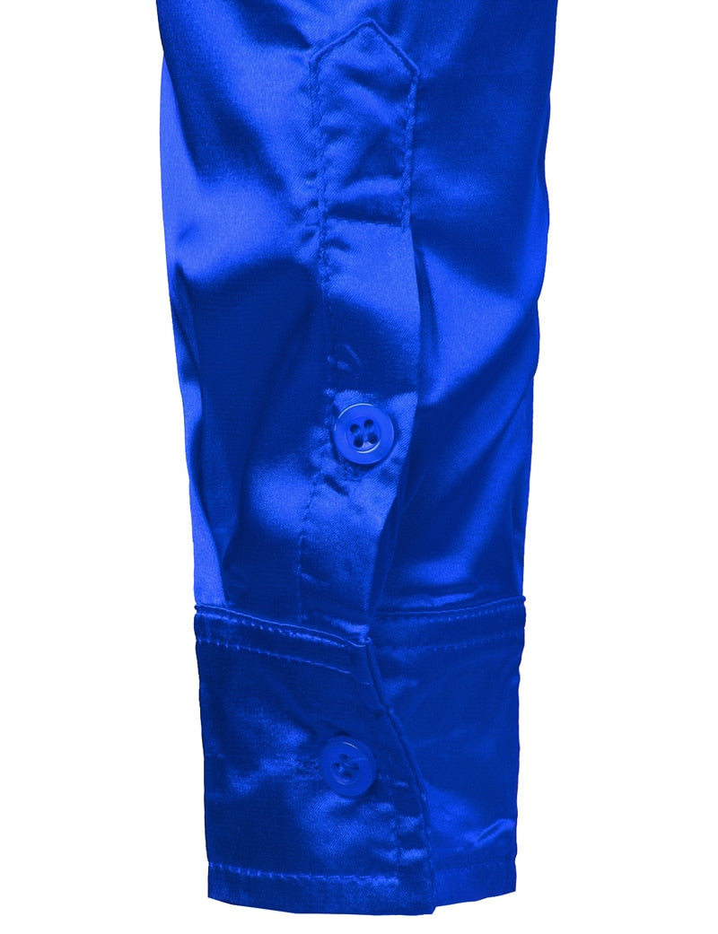 Royal Blue Silk Satin Shirt Long Sleeve