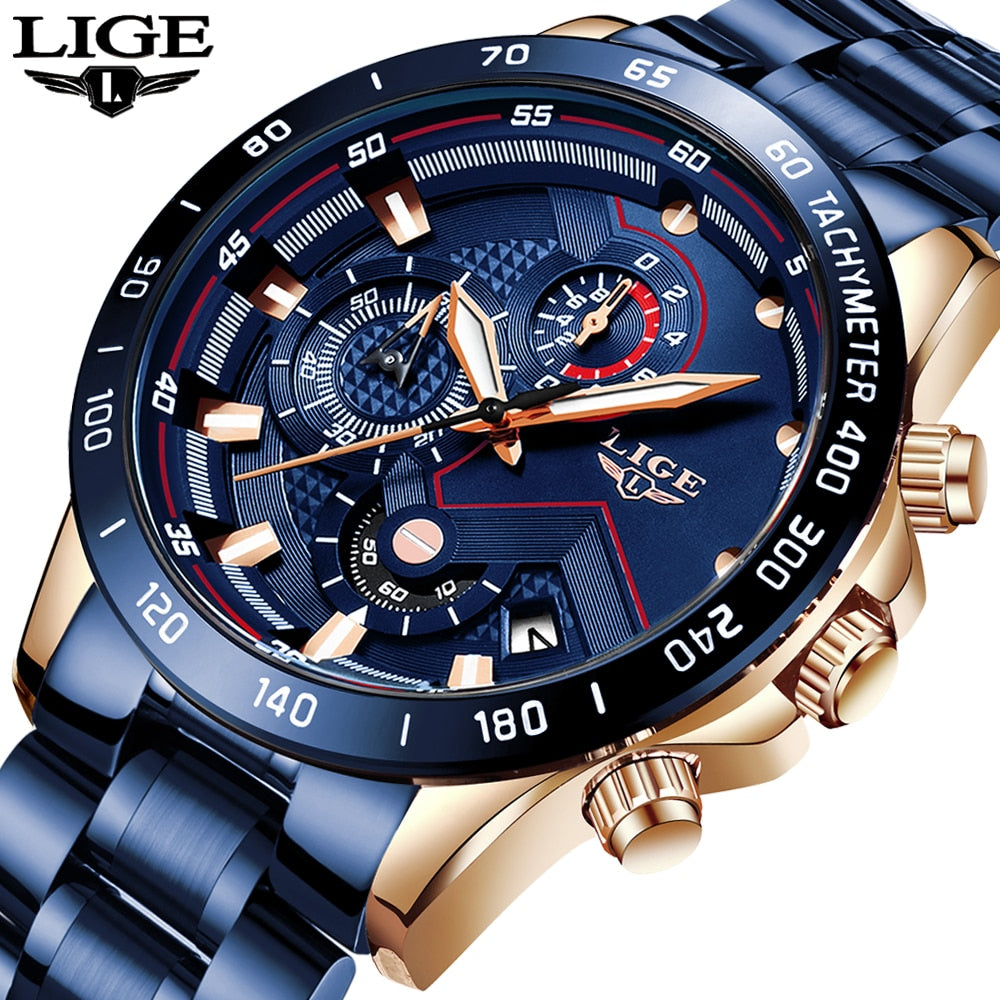 All Blue LIGE Fashion Men's Watch