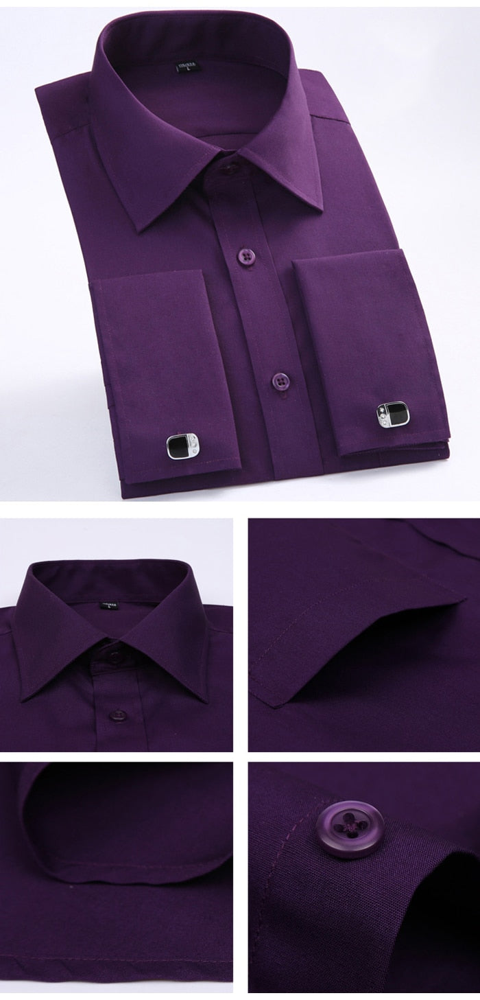 Classic French Cuffs Purple Dress Long Sleeve (Cufflink Included)