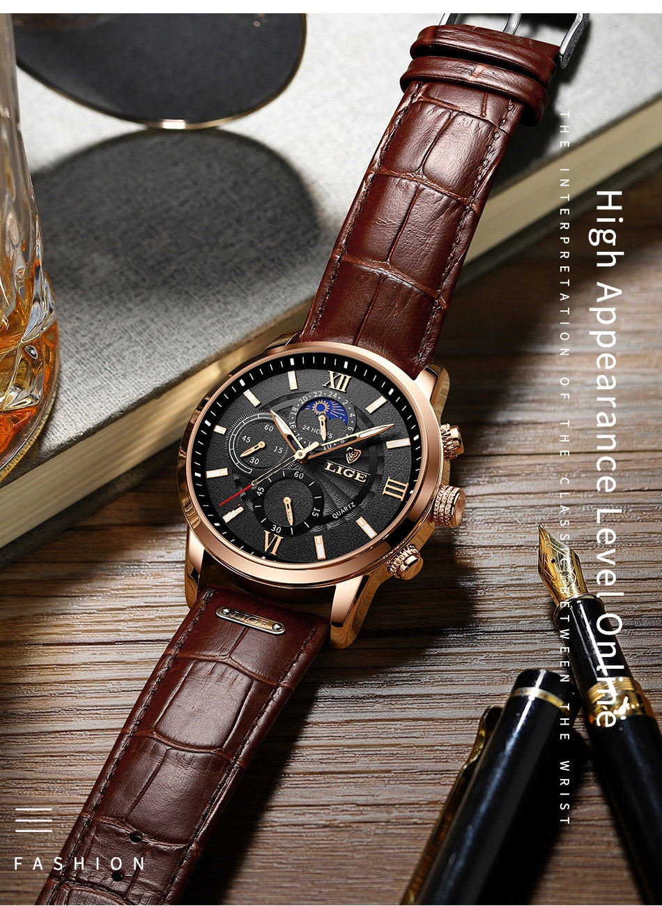 Rose Gold/Black Lige Men's Watches