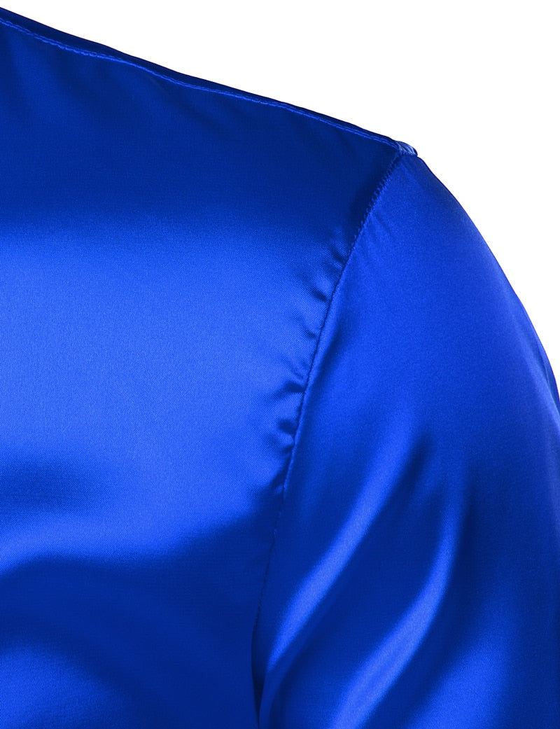 Royal Blue Silk Satin Shirt Long Sleeve