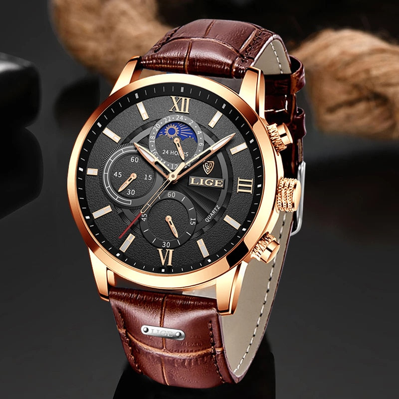 Rose Gold/Black Lige Men's Watches