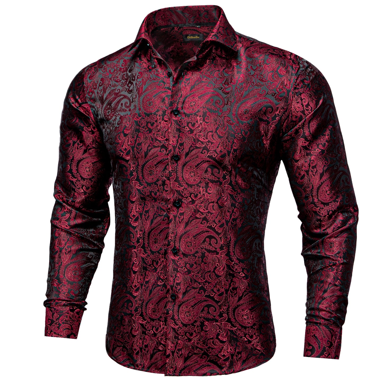 Red/Black Long Sleeve Silk Dress Shirts