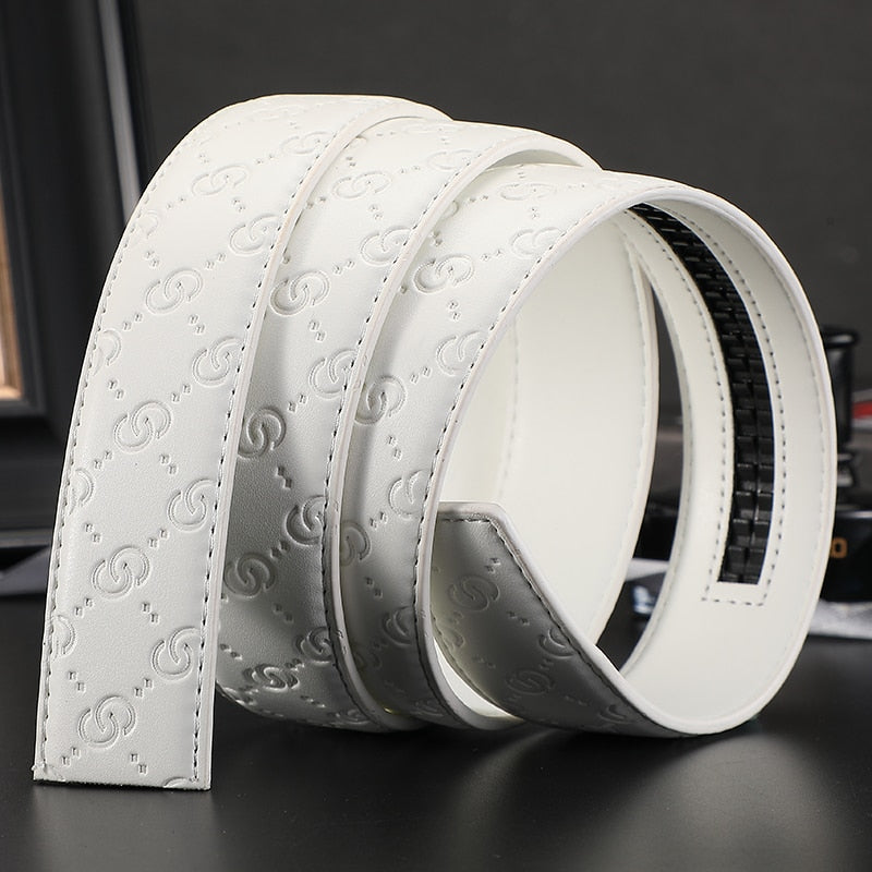 White Genuine Leather Belt W/ Silver Double G Buckle