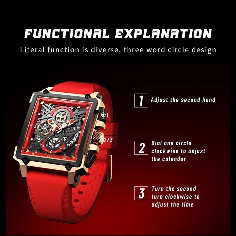 Silicone Red LIGE Men's Watch