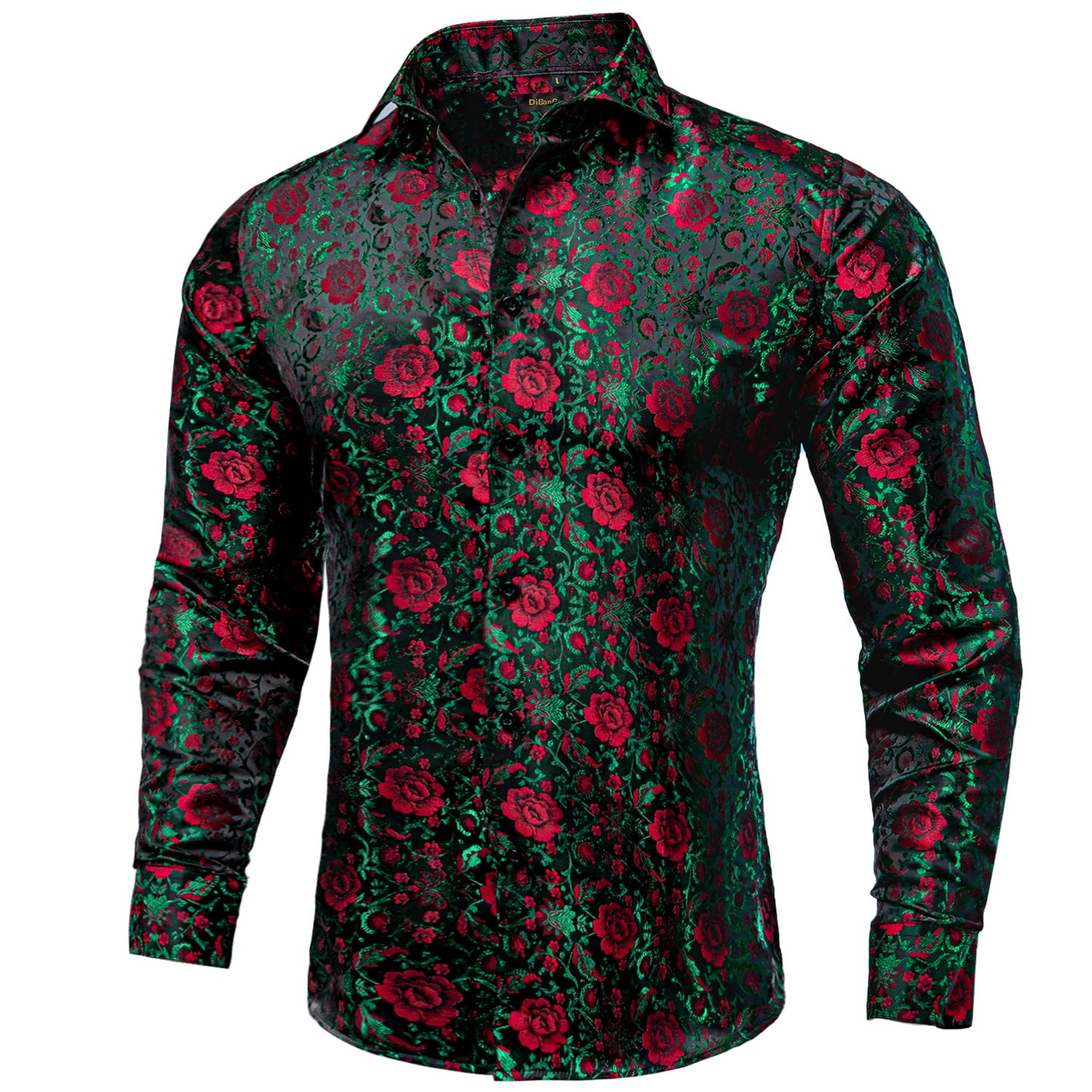 Green/Red Long Sleeve Silk Dress Shirts