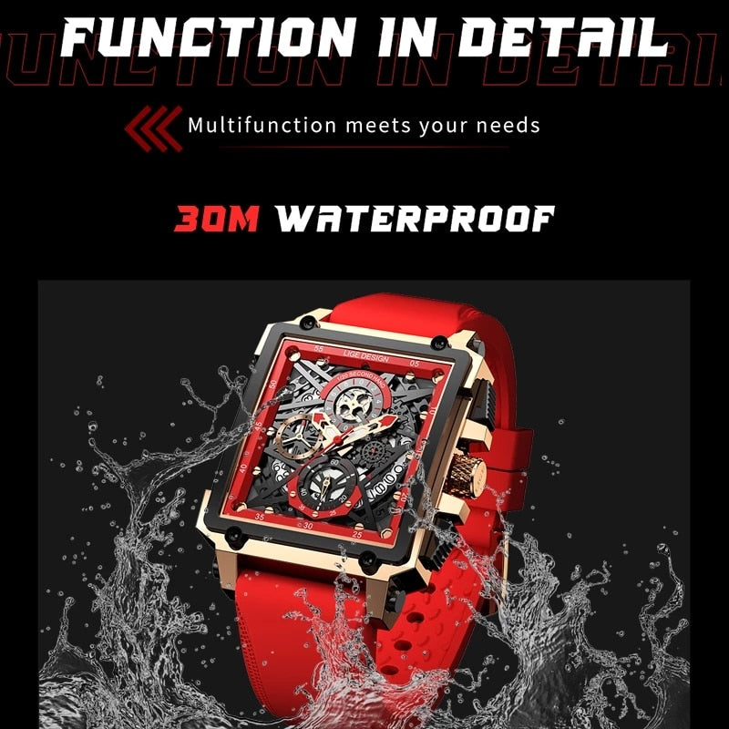 Silicone Red LIGE Men's Watch