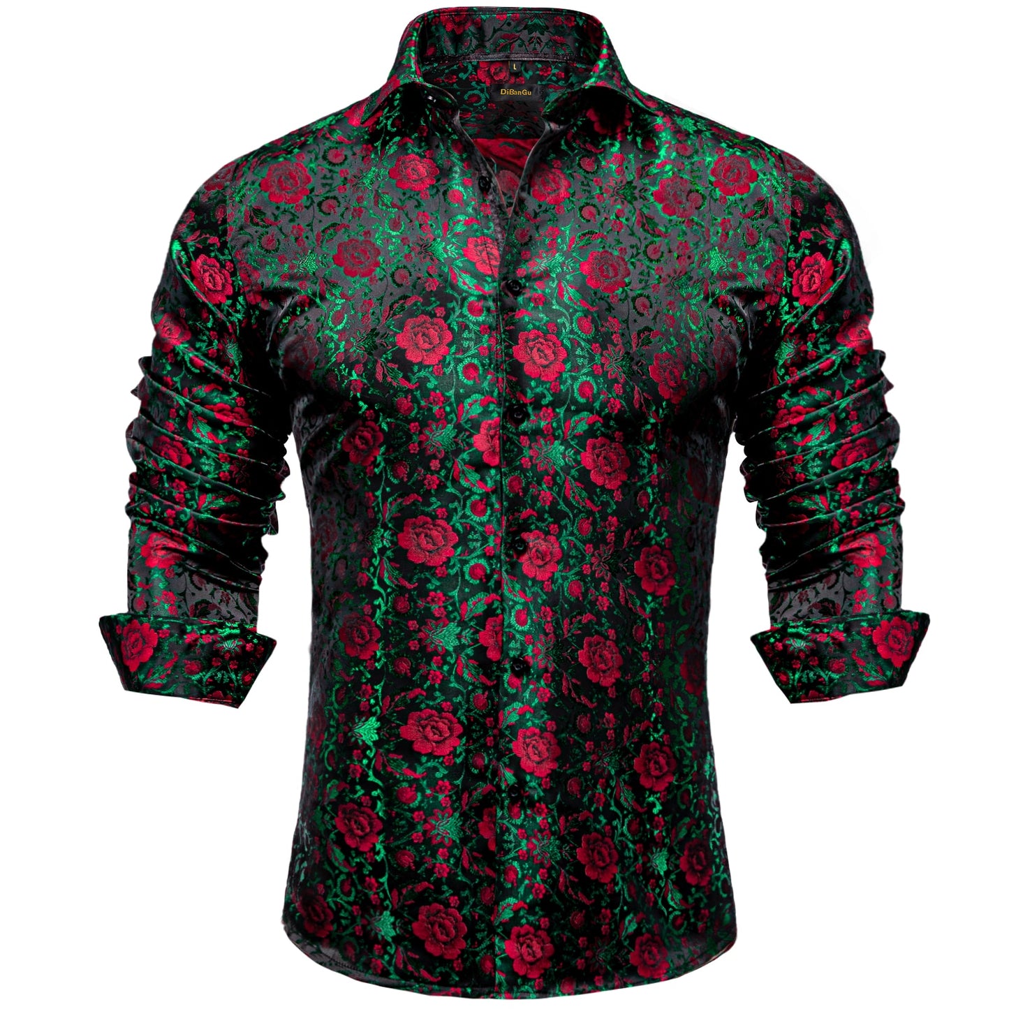 Green/Red Long Sleeve Silk Dress Shirts