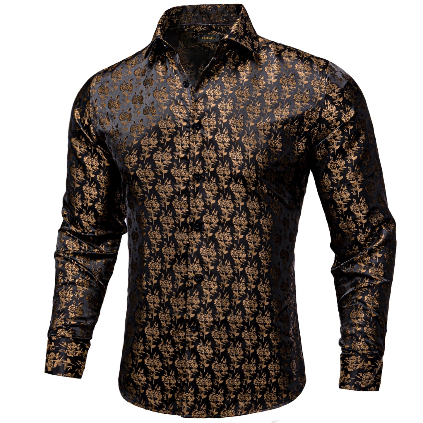 Gold/Black Long Sleeve Silk Dress Shirts