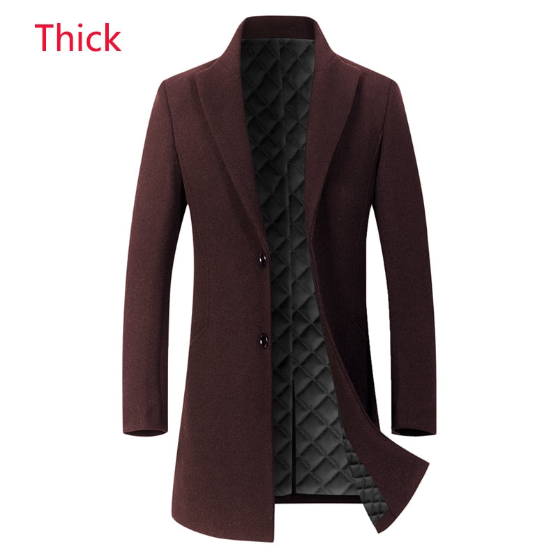 Red Thick Men's Casual Business Woolen Coat