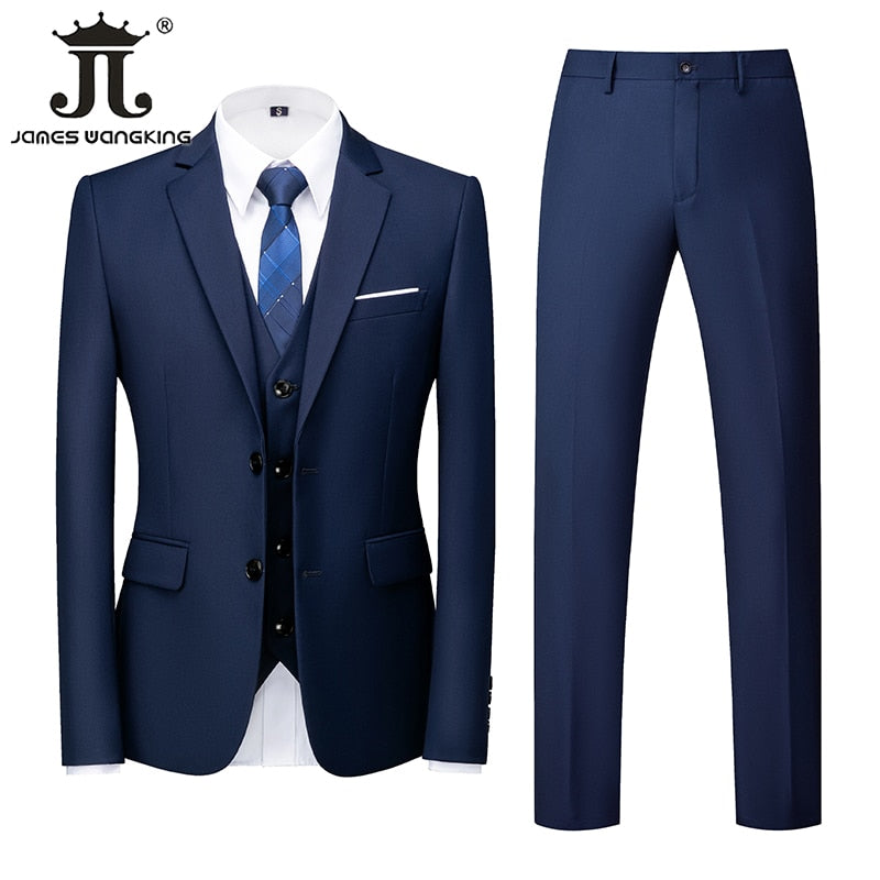 Blue Single-breasted Men's 3pcs Suit