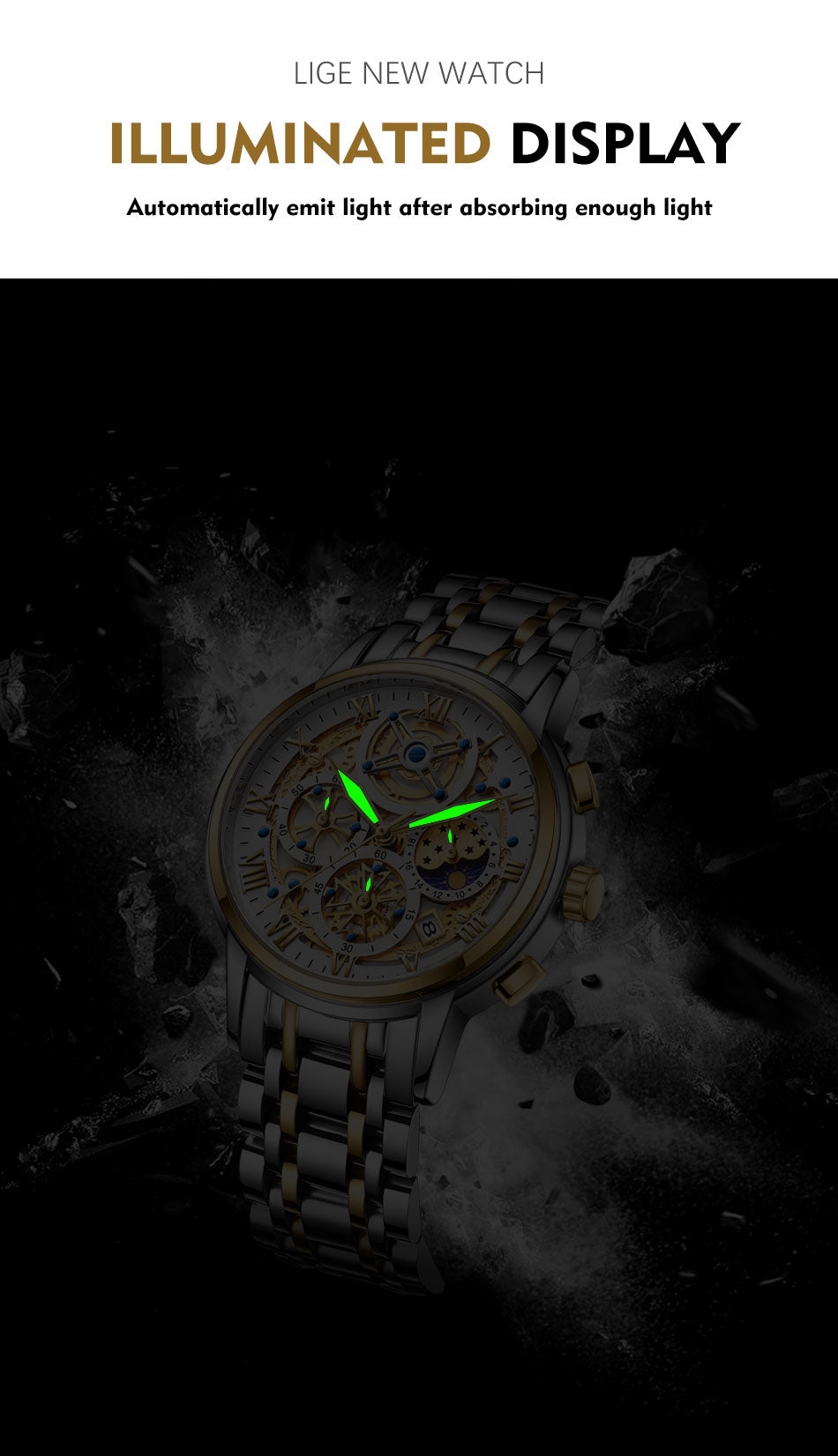 Black LIGE Men Watch