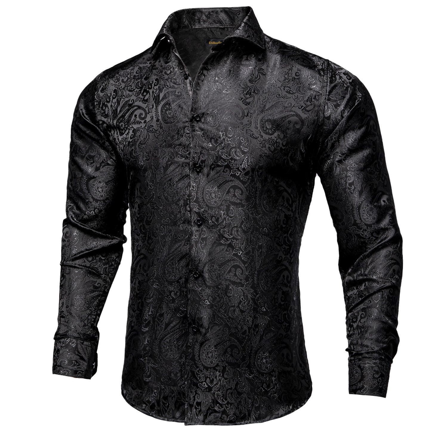 Black Long Sleeve Silk Dress Shirts