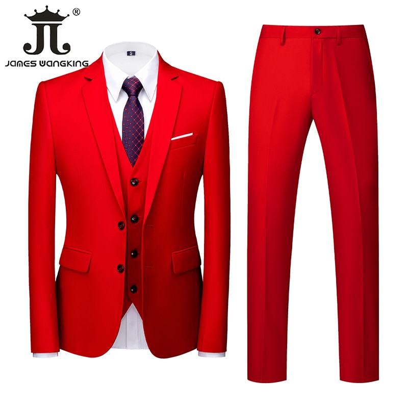 Big Red Single-breasted Men's 3pcs Suit