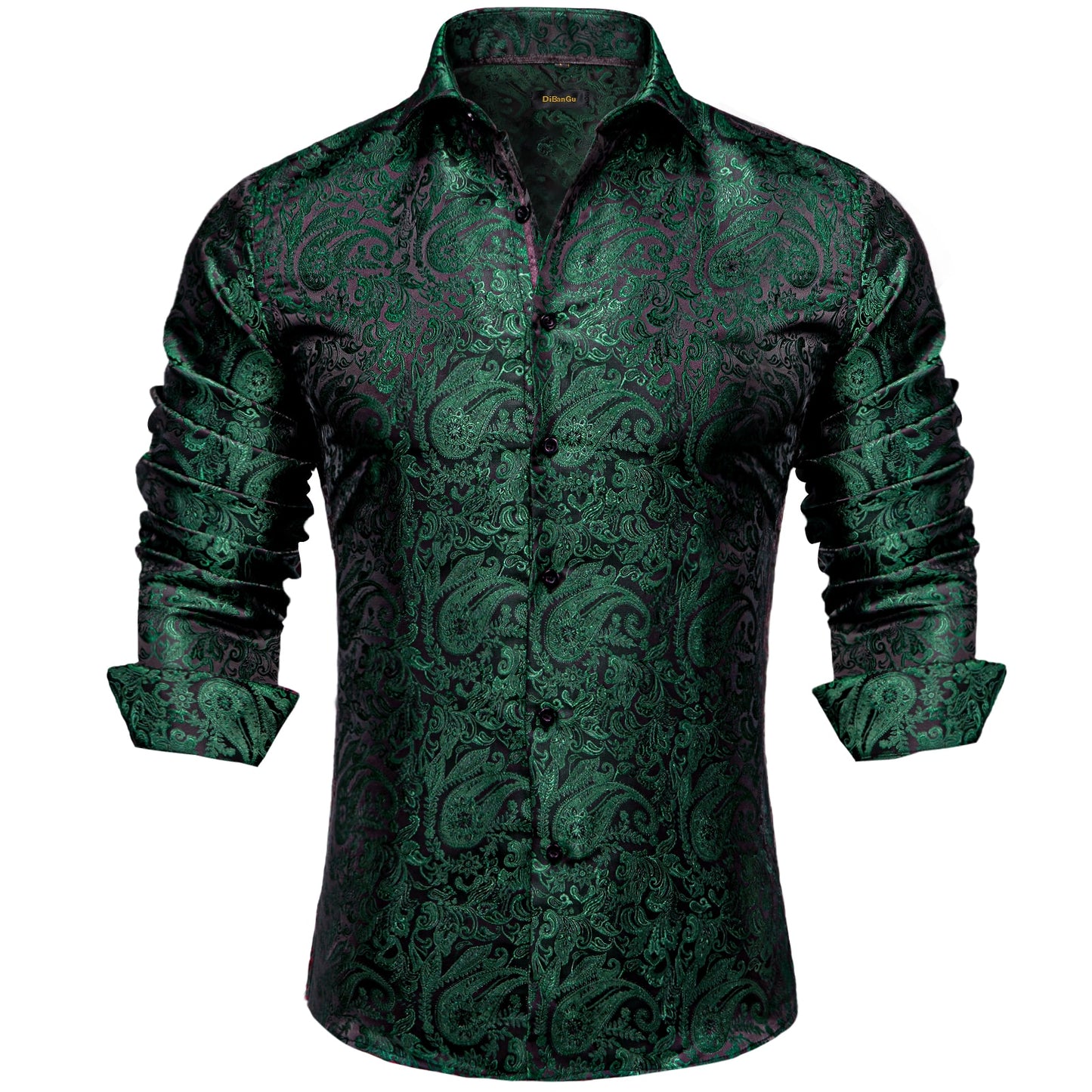 Green/Black Long Sleeve Silk Dress Shirts