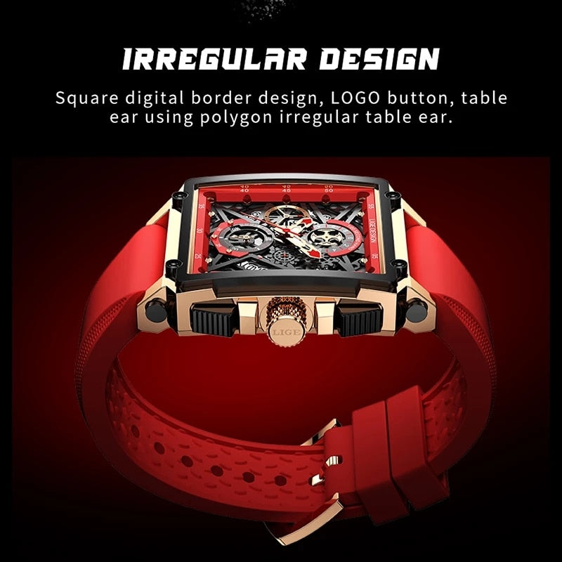 Silicone Red LIGE Men's Watch