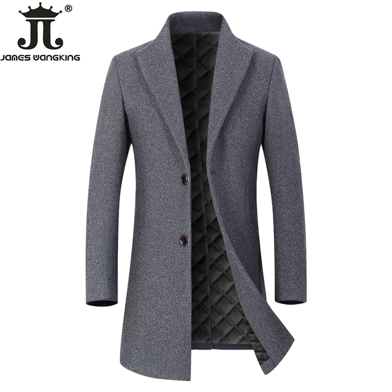 Gray Thick Men's Three Button Casual Business Woolen Coat