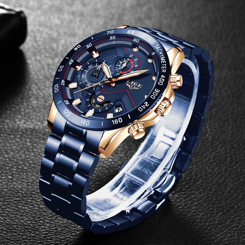 All Blue LIGE Fashion Men's Watch