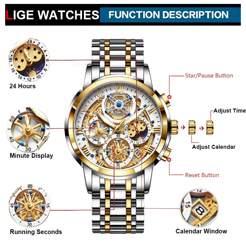 Silver/Black LIGE Men Watch