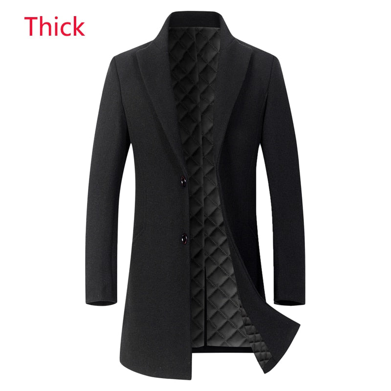 Black Thick Men's Casual Business Woolen Coat