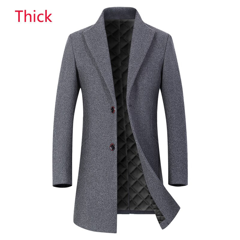 Gray Thick Men's Casual Business Woolen Coat