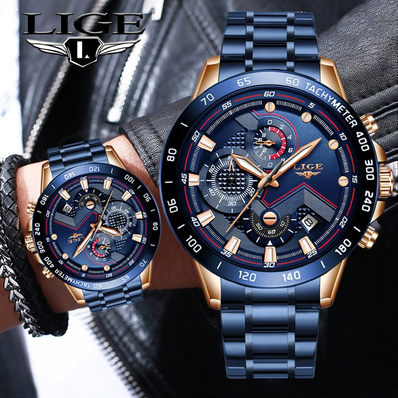 All Blue LIGE Fashion Men's Watch