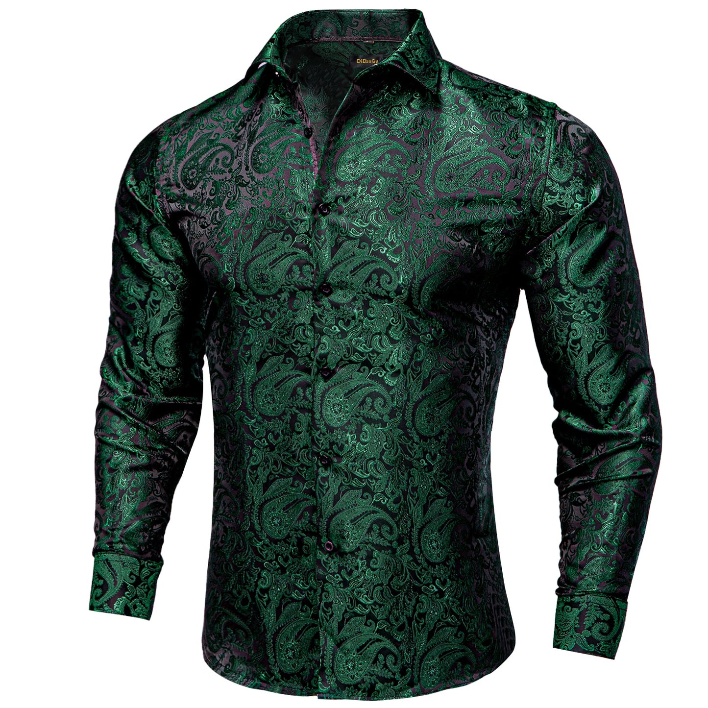 Green/Black Long Sleeve Silk Dress Shirts