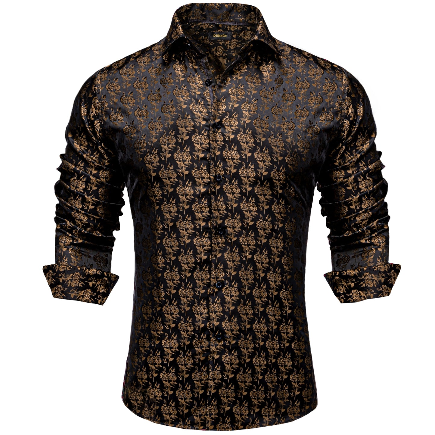 Gold/Black Long Sleeve Silk Dress Shirts