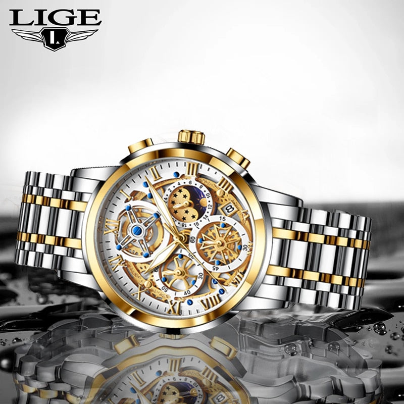 Silver/Gold LIGE Men Watch