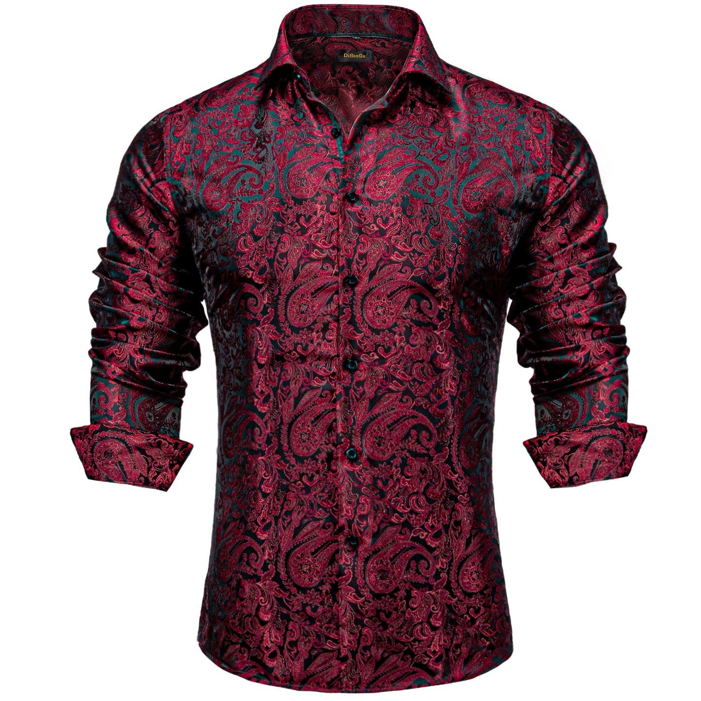 Red/Black Long Sleeve Silk Dress Shirts