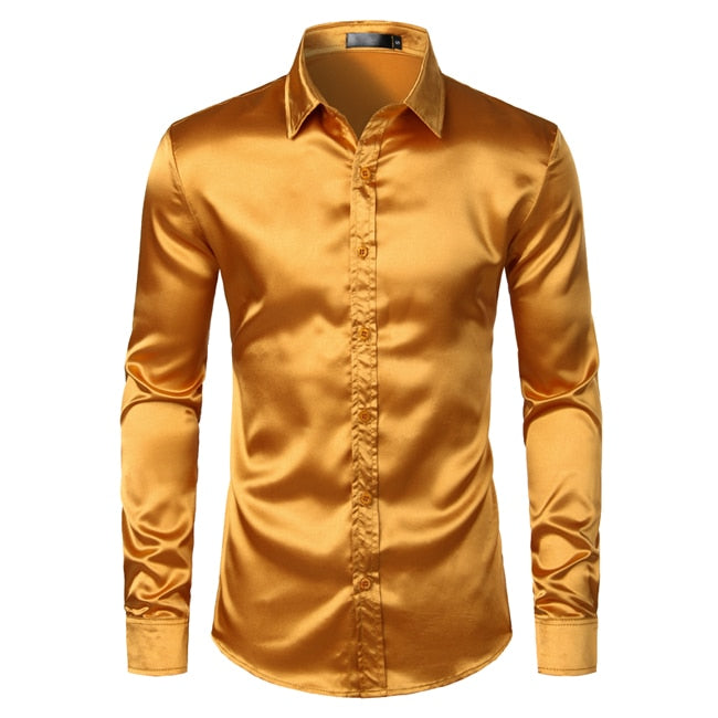 Gold Silk Satin Shirt Long Sleeve