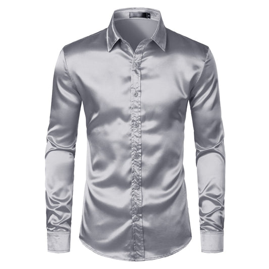 Grey Silk Satin Shirt Long Sleeve