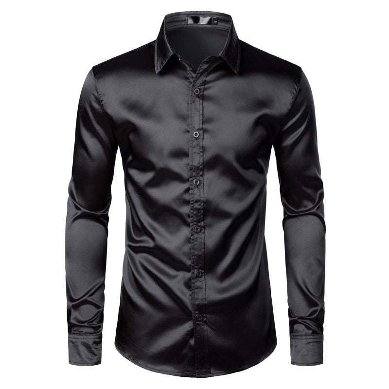 Black Silk Satin Shirt Long Sleeve