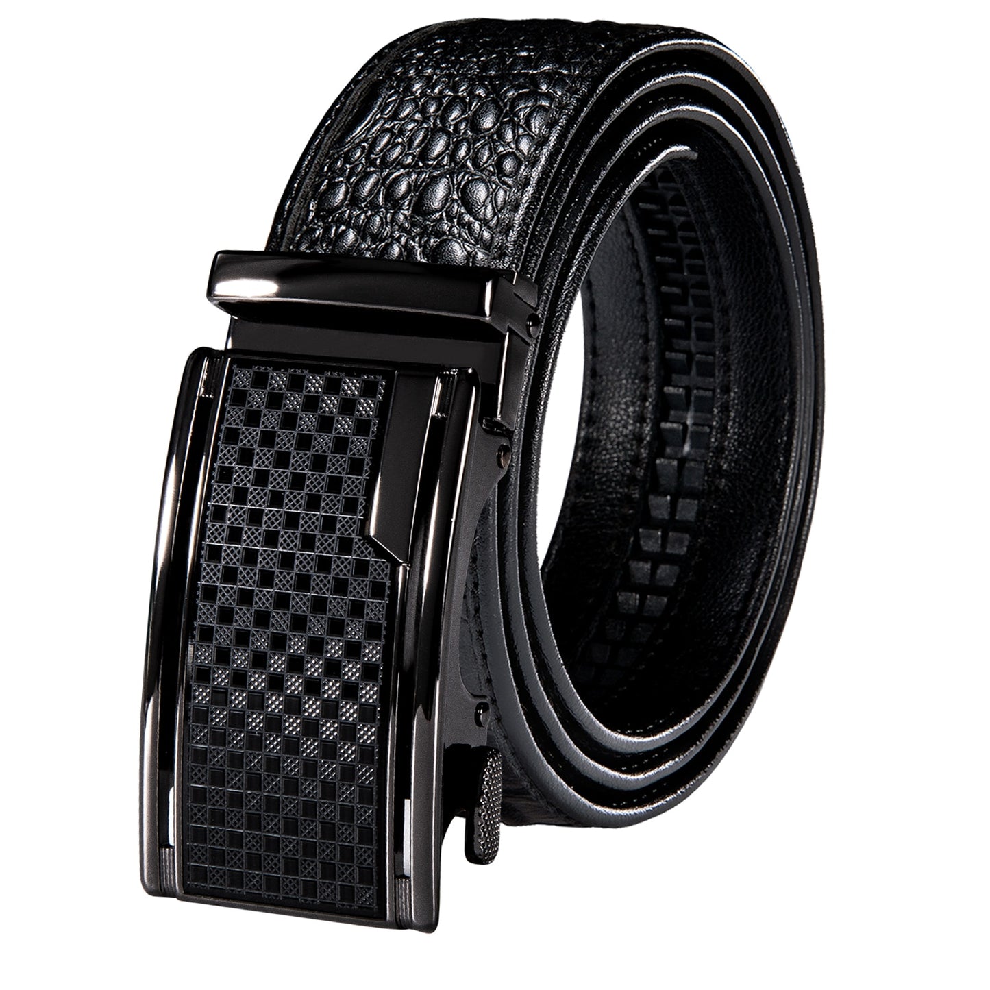 Black Genuine Leather Belt Automatic Ratchet Buckle Waistband