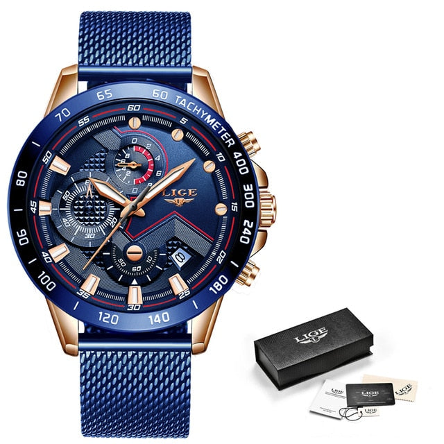 All Blue LIGE Mens Watch