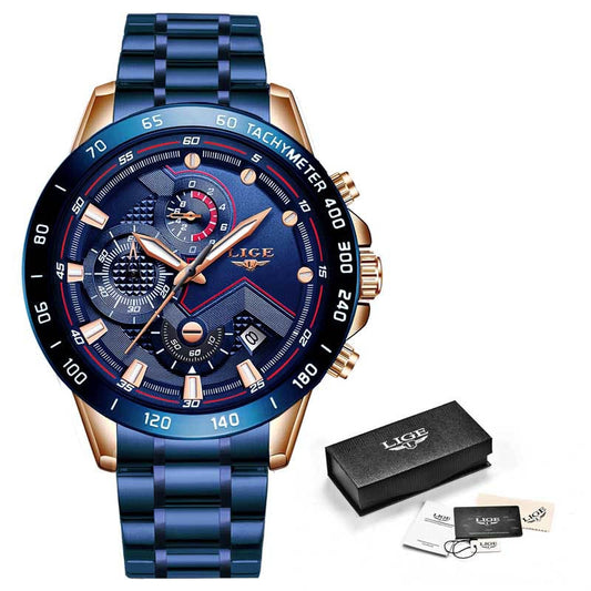 All Blue LIGE Fashion Men's Watch