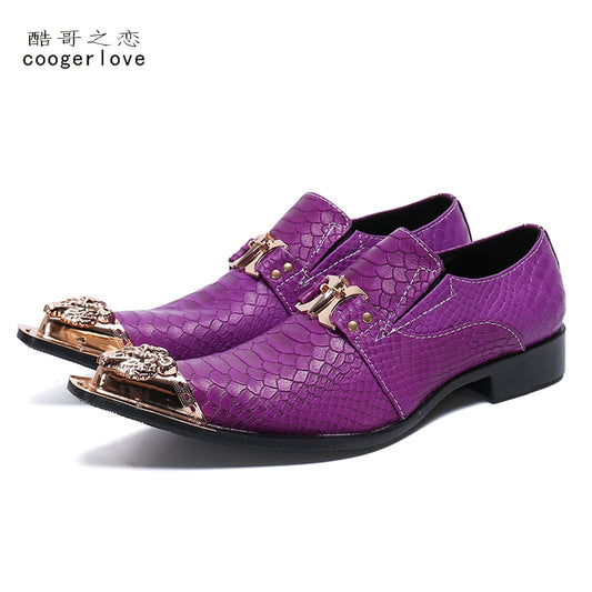 Lavender snake embossed Genuine leather shoes dragon head pointed